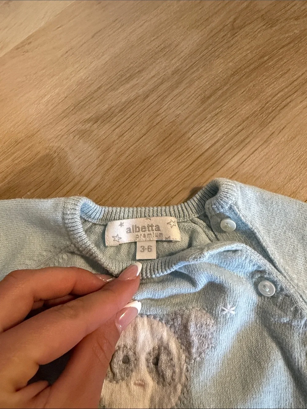Albetta baby premium Light Blue Baby Knit bear One-Piece Romper